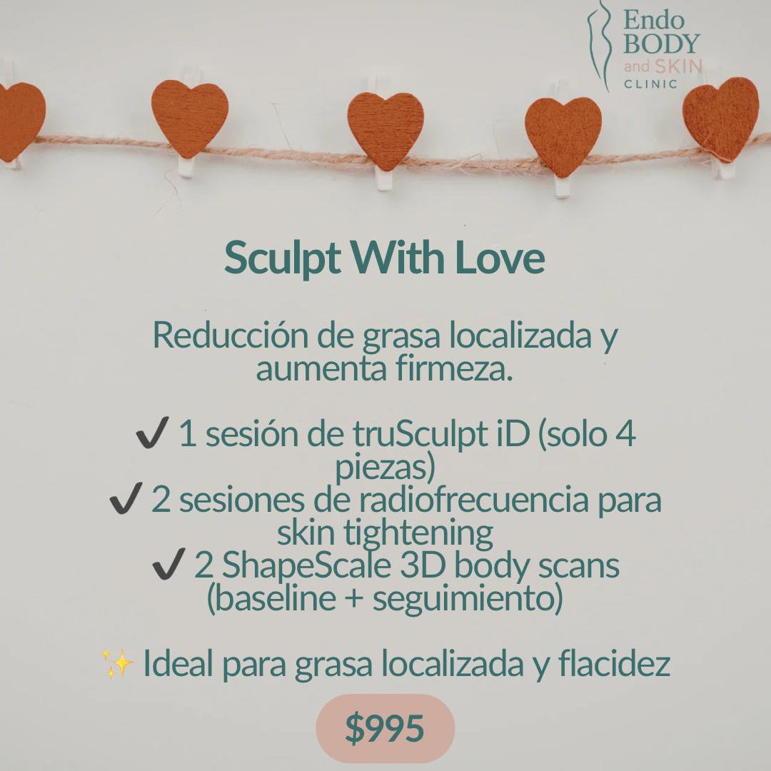 Advertisement for a cosmetic treatment plan with heart decorations on a light background