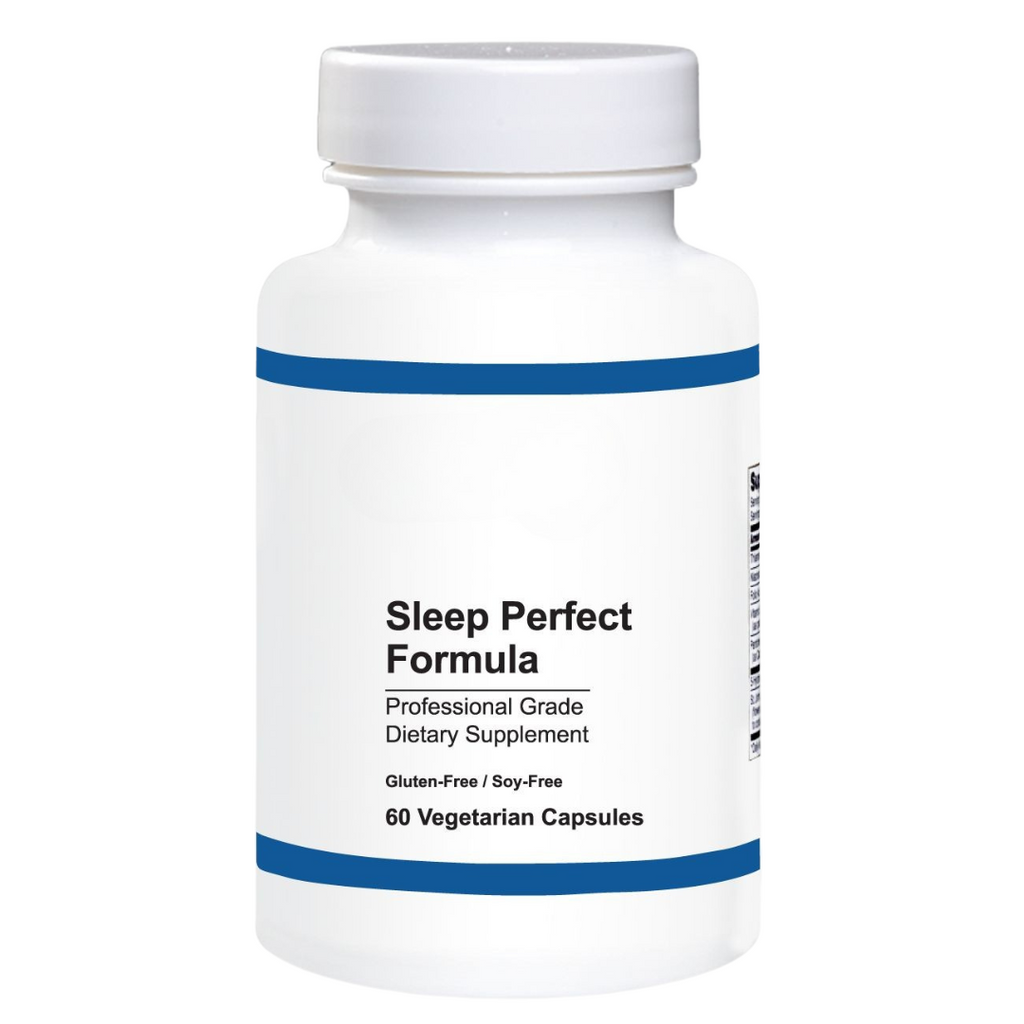 Supplement bottle labeled 'Sleep Perfect Formula' on a white background